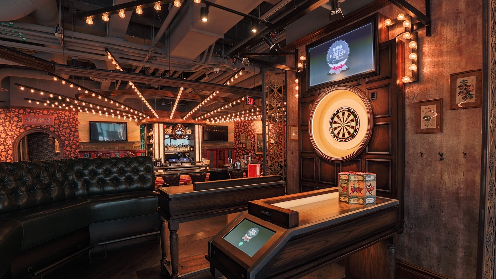 The bar and an oche from Flight Club Boston