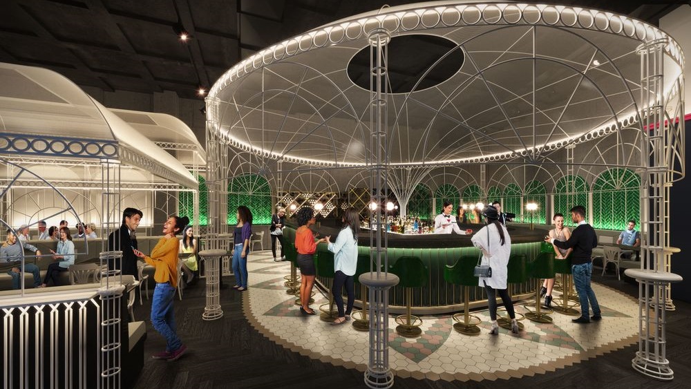 A render image of the Greenhouse Bar at Swingers Golf, NoMad in New York