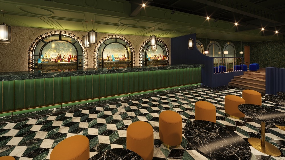 A render of The Fairground Bar, new to Swingers Golf, West End