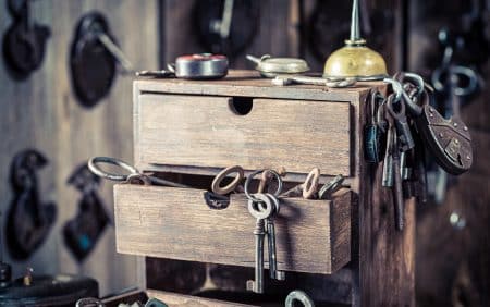 keys and locks from a locksmiths workshop