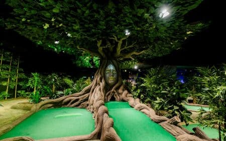 A huge decorative mystical tree from Treetop Adventure Golf Leicester
